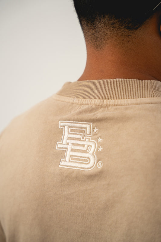 Sun Fade Box Tee - Tan Back "EB" Embroidered (back)