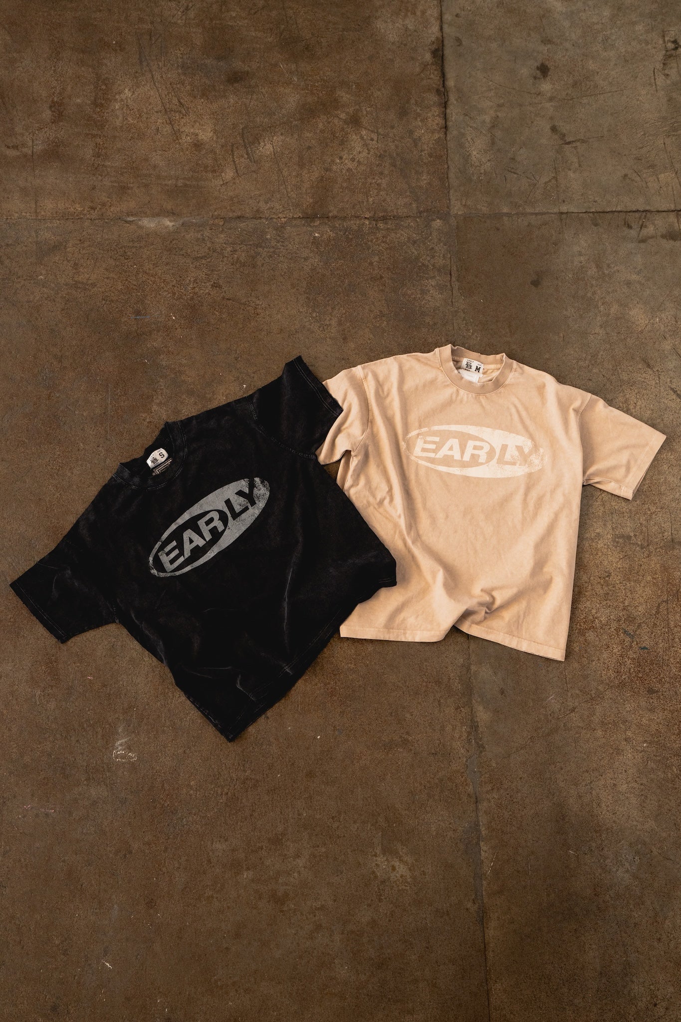 Sun Fade Box Tee - Tan Back "EB" Embroidered (back)