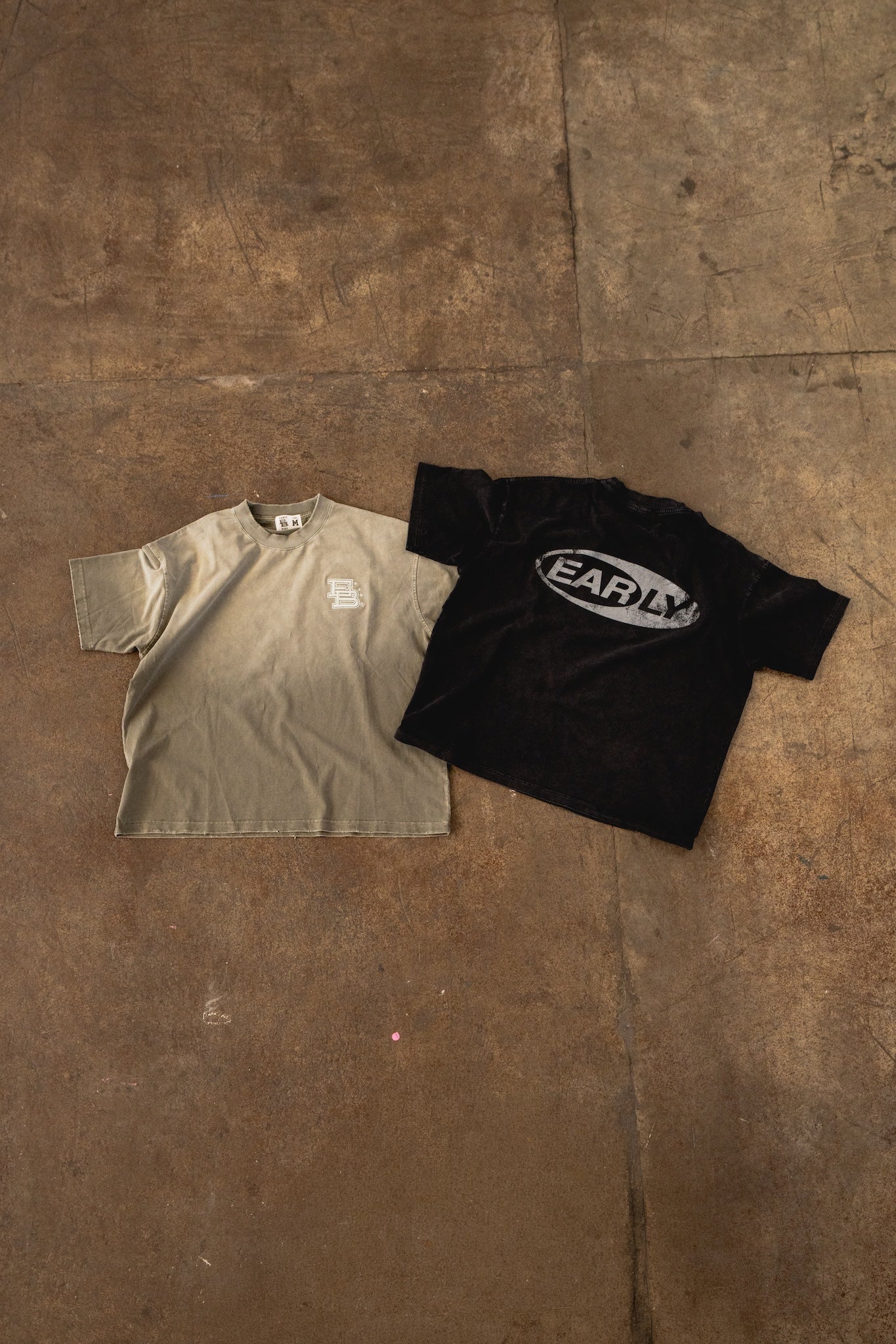 Sun Fade Box Tee- Sage Green Front "EB" Embroidered