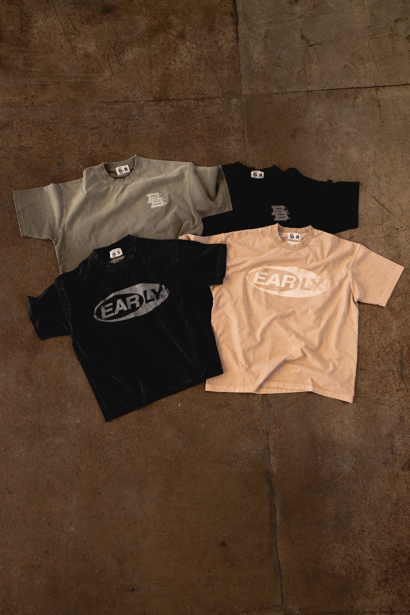 Sun Fade Box Tee - Vintage Black Front "EB" Embroidered