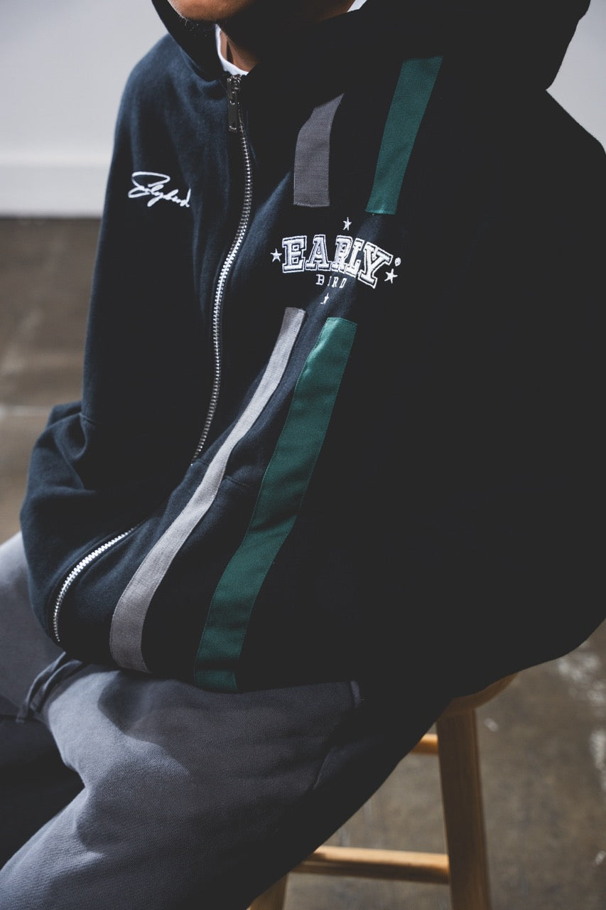 The French Terry Zip Up Box Hoodie Black