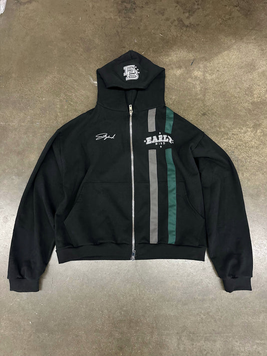 The French Terry Zip Up Box Hoodie Black