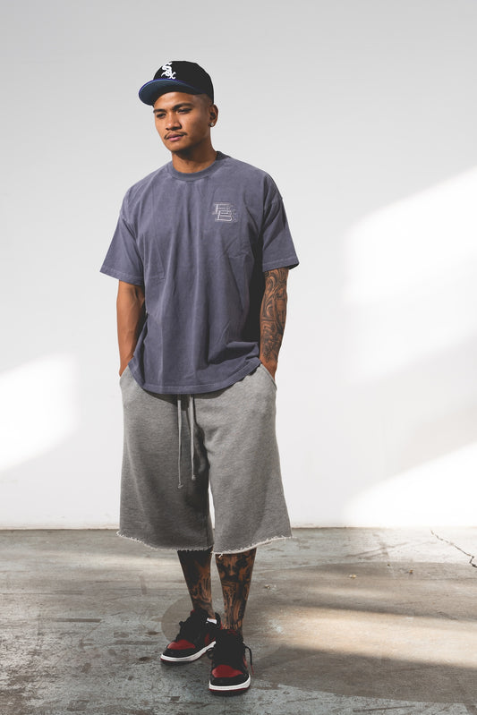 Sun Fade Box Tee- Navy Blue Front "EB" Embroidered