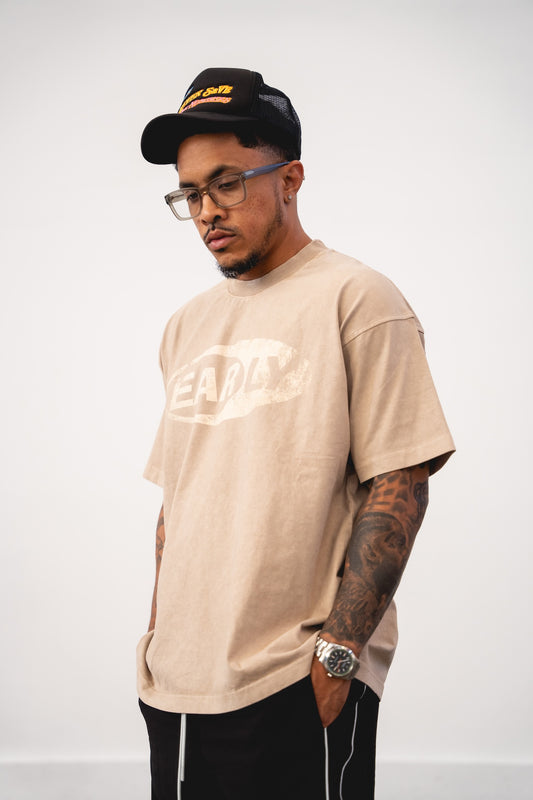 Sun Fade Box Tee - Tan Back "EB" Embroidered (back)
