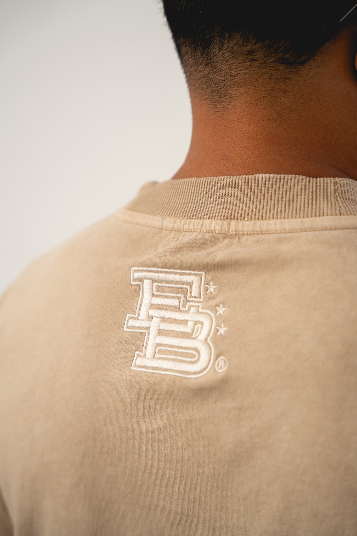 Sun Fade Box Tee - Tan Back "EB" Embroidered (back)
