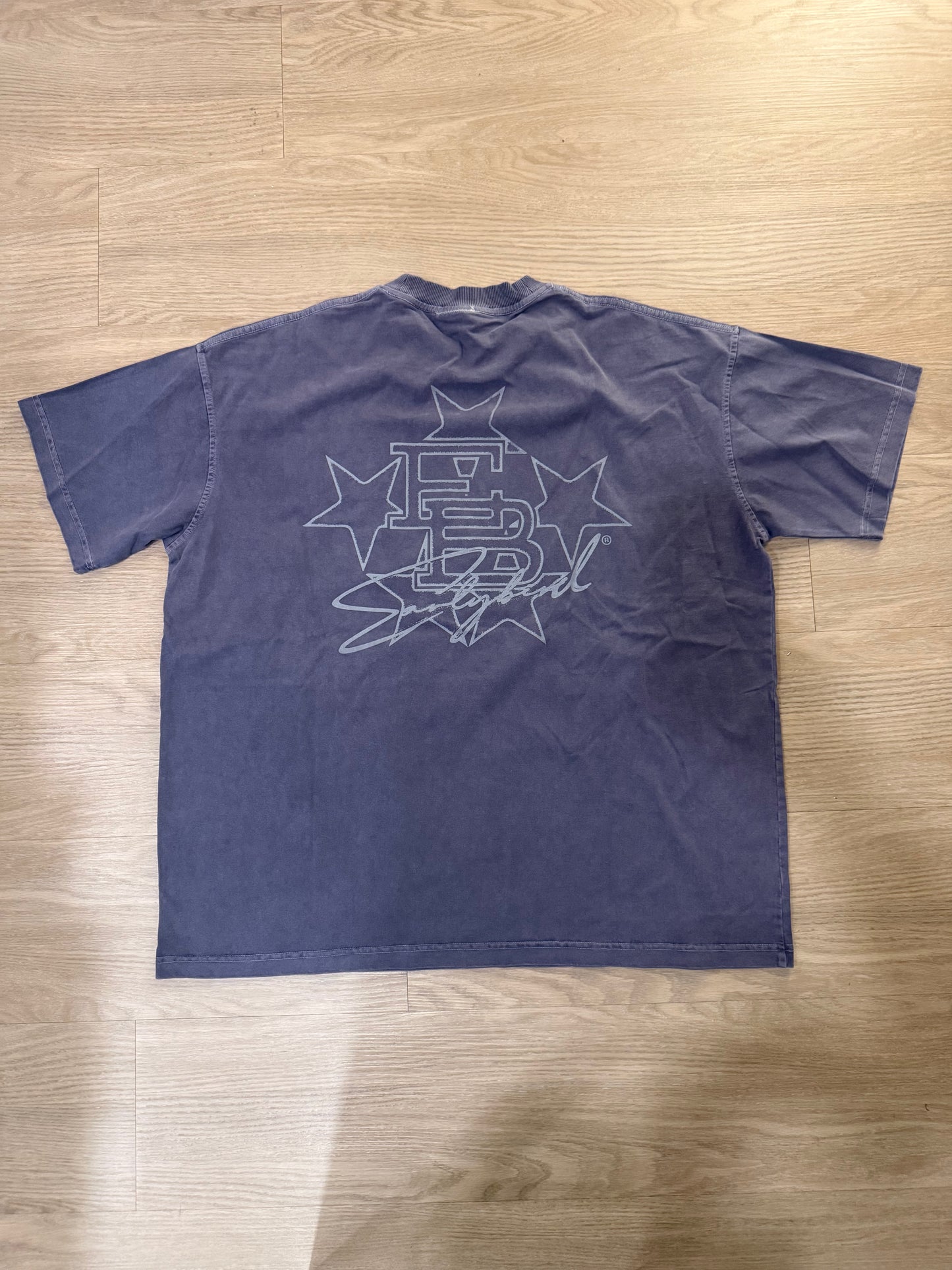 Sun Fade Box Tee- Navy Blue Front "EB" Embroidered