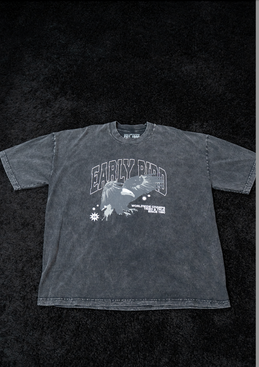 The Essential Early Bird Heavy Box Tee- Vintage Wash Grey